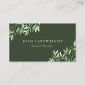 Carte De Visite Calme vert foncé Feuilles - Thérapiste (Devant)