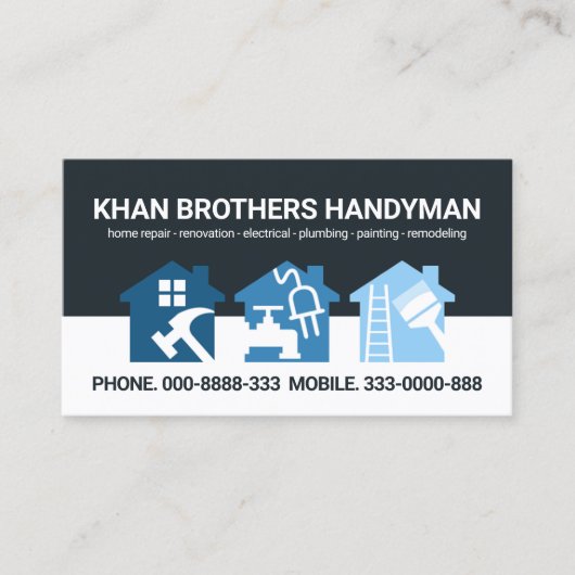 Carte De Visite Calques bleu monochrome Handyman Home Tools (Devant)