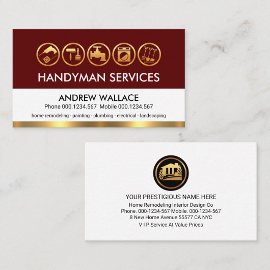 Carte De Visite Calques manches main en or rouge rétro (Devant / Derrière)