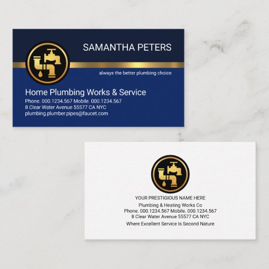 Carte De Visite Calques simples de plomberie bleu élégant (Devant / Derrière)
