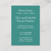 CARTE DE VISITE CAMBRIA, ART DÉCO FLORAL : TURQUOISE À LA MODE (Dos)