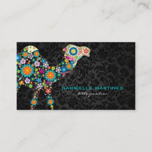 Carte De Visite Camel Floral Retro coloré et Damas Noires