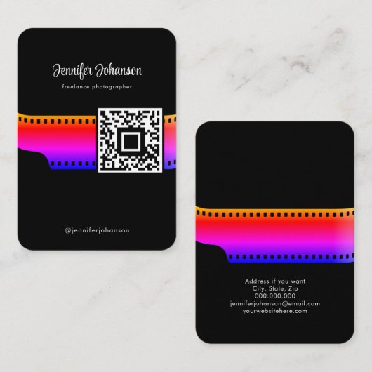 Carte De Visite Caméra à rouleaux QR Code noir (Devant / Derrière)