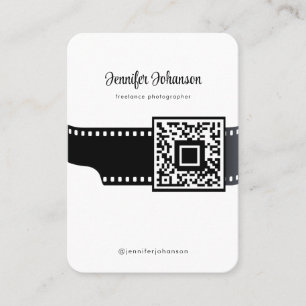 Carte De Visite Caméra à rouleaux QR Code noir et blanc