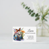 Carte De Visite Caméra Avec Fleurs Et Photographe Papillon (Debout devant)