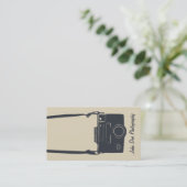 Carte De Visite Camera Beige Stylish Retro Blue Photographie (Debout devant)