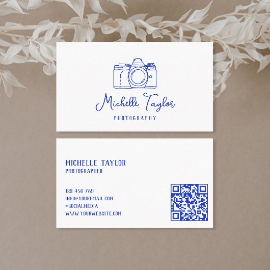 Carte De Visite Caméra de photographie à main unique Code QR