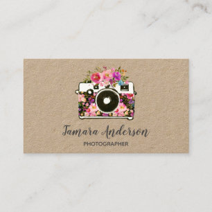 Carte De Visite Caméra florale rose professionnelle photographe K