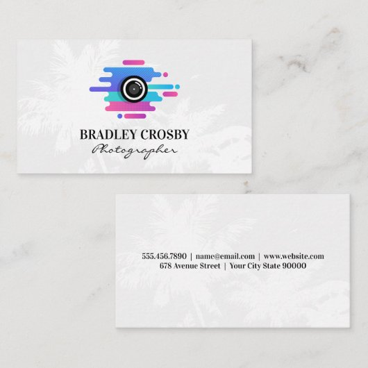 Carte De Visite Camera Modern Icon | Tropical Trees Background (Devant / Derrière)