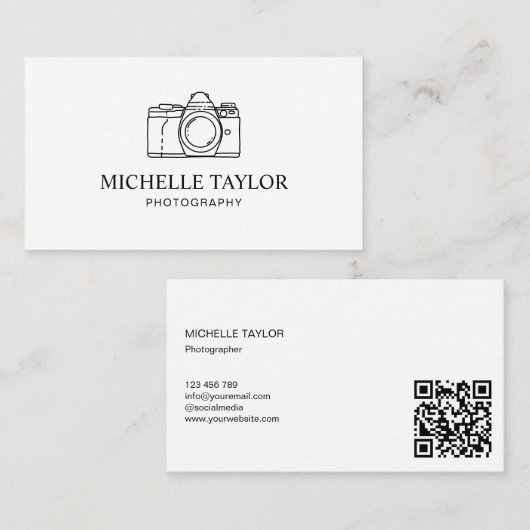 Carte De Visite Caméra professionnelle de photographie simple Code (Devant / Derrière)