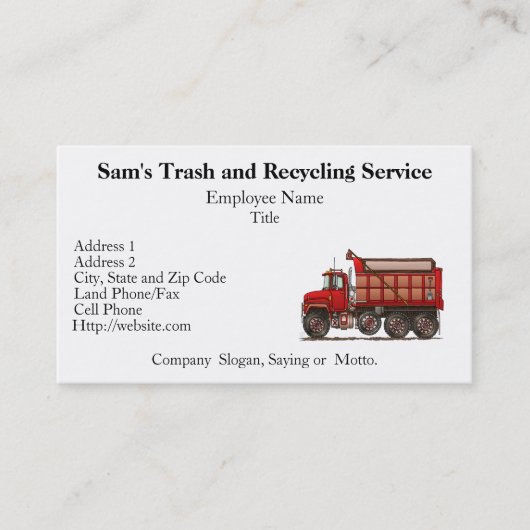 Carte De Visite Camion à benne basculante mignon de gravier (Devant)