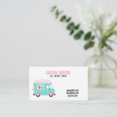 Carte De Visite Camion blanc et rose joyeux en crème glacée (Debout devant)
