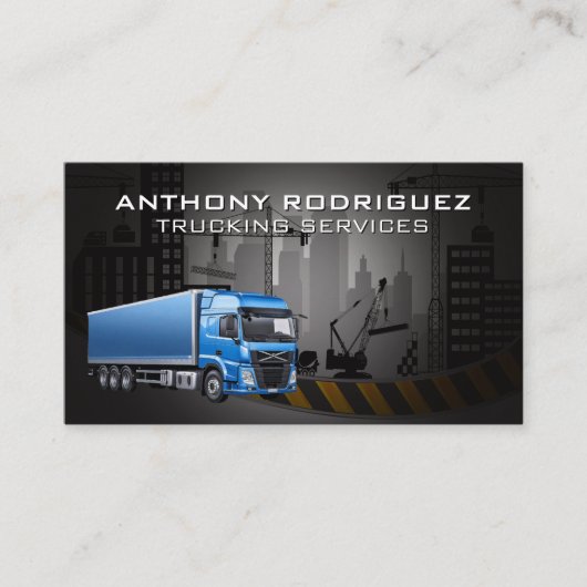 Carte De Visite Camion bleu | 18 Routeur | Site de construction (Devant)