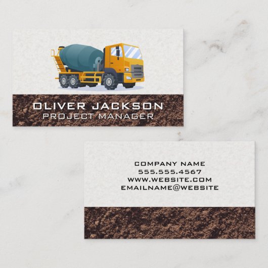 Carte De Visite Camion ciment | Construction de collier bleu (Devant / Derrière)