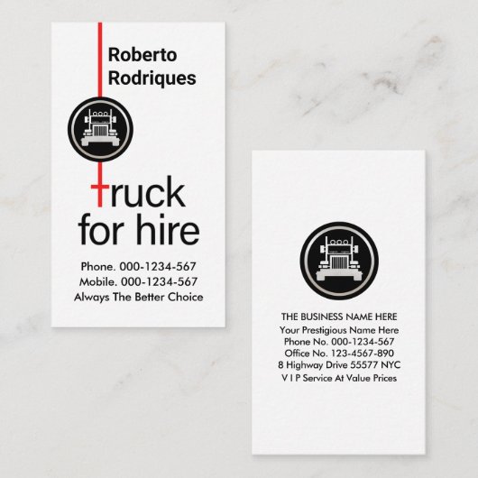 Carte De Visite Camion Créatif Pour Location Camion (Devant / Derrière)