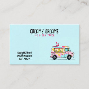 Carte De Visite Camion crème glacée Turquoise et rose