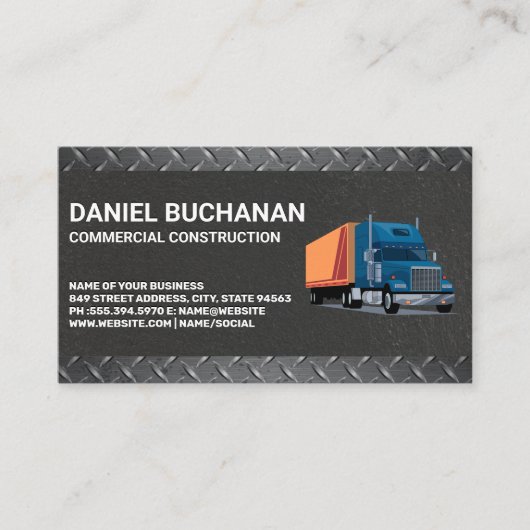 Carte De Visite Camion de construction | Acier métallique (Devant)