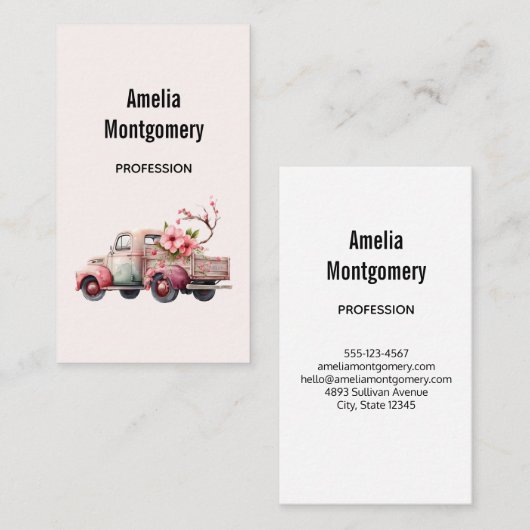 Carte De Visite Camion Vintage rose (Devant / Derrière)