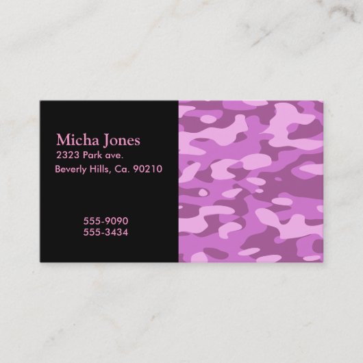 Carte De Visite Camouflage rose Girly (Devant)