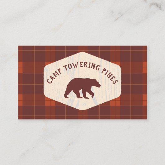 Carte De Visite Camping Cabine Location Russe Look Plaid Bear (Devant)