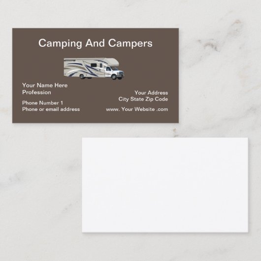 Carte De Visite Camping Camping Camper Thème (Devant / Derrière)