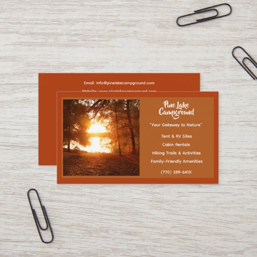 Carte De Visite Camping Rust Red Forest (Devant/Arrière en situation)