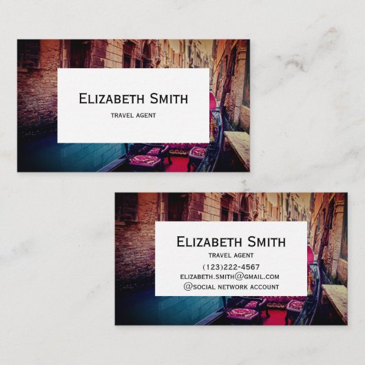 Carte De Visite Canal avec gondole traditionnelle à Venise, Italie (Devant / Derrière)