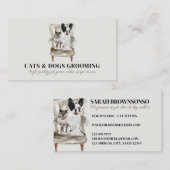 Carte De Visite Canapé beige French chie Chien Chat Animal de comp (Devant / Derrière)