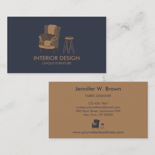 Carte De Visite Canapé design d'intérieur Table marine Coussin (Devant / Derrière)