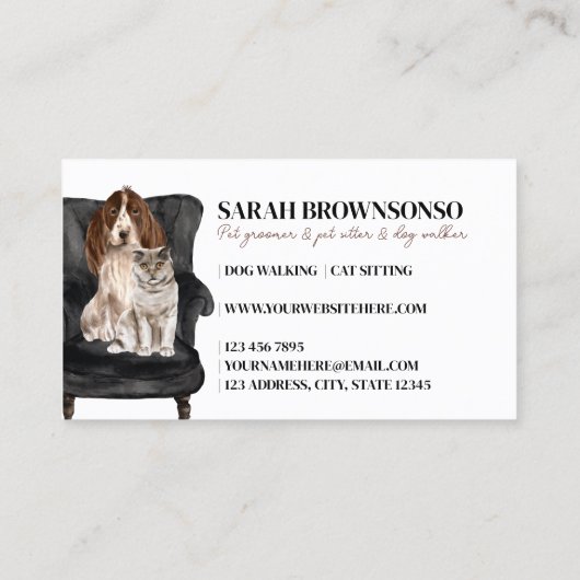 Carte De Visite Canapé Noir blanc Pet Sitter Chien Chat (Dos)