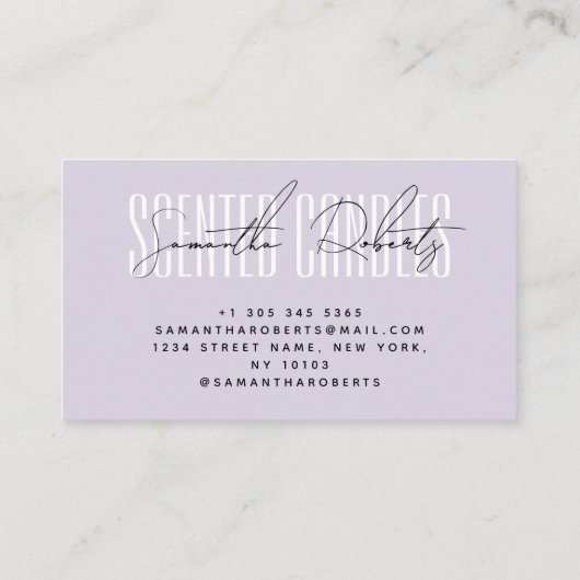Carte De Visite Candermaker typographie moderne script lavande (Dos)