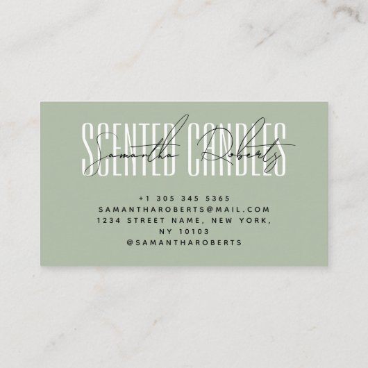 Carte De Visite Candermaker typographie moderne script sauge vert (Dos)
