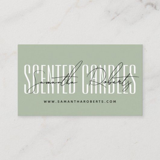 Carte De Visite Candermaker typographie moderne script sauge vert (Devant)