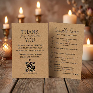 Carte De Visite Candle Care Kraft Paper | Custom Icons |Thank You 