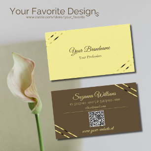 Carte De Visite Cappuccino beige lignes dorées avec code QR élégan