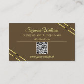 Carte De Visite Cappuccino beige lignes dorées avec code QR élégan (Dos)