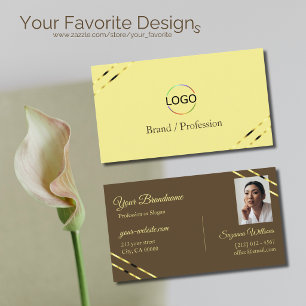 Carte De Visite Cappuccino beige lignes dorées avec logo et photo