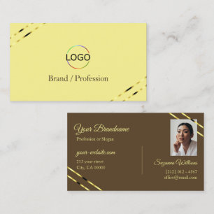 Carte De Visite Cappuccino beige lignes dorées avec logo et photo
