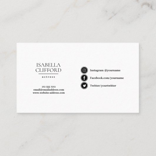 Carte De Visite Capture d'écran d'un modèle d'acteur (Dos)