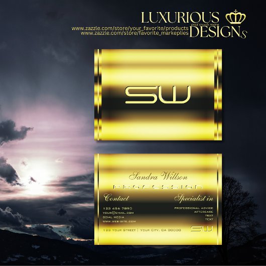 Carte De Visite Capture des yeux Shimmery Golden et Faux 3D Monogr