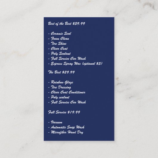 Carte De Visite Car Racing Auto Services (Dos)