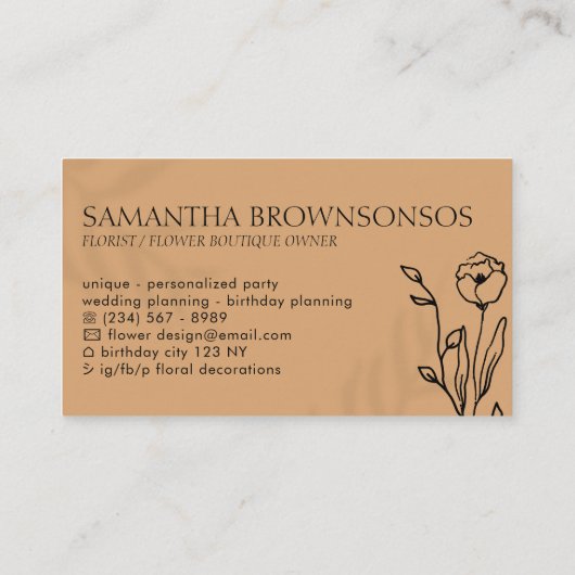 Carte De Visite Caramel Elegant Ivy Shadow Leaf Frame Flower (Dos)