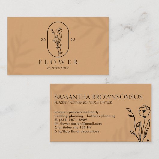 Carte De Visite Caramel Elegant Ivy Shadow Leaf Frame Flower (Devant / Derrière)