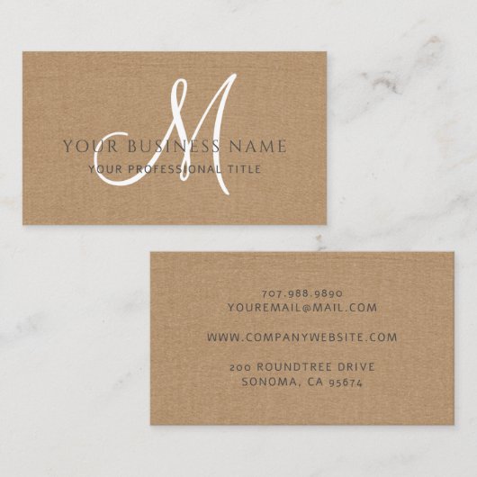 Carte De Visite Caramel Linge Brown Simple Monogramme minimal (Devant / Derrière)