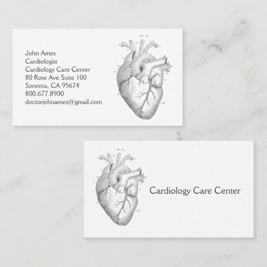 Carte De Visite Cardiologie cardiaque anatomique Médecin Médicale (Devant / Derrière)
