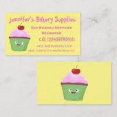 Carte De Visite Caricature de cupcake joyeux (Devant / Derrière)