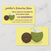 Carte De Visite Caricature de noix de coco kawaii joyeux (Devant / Derrière)