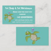 Carte De Visite Caricature joyeuse de tortue de mer verte mignonne (Devant / Derrière)