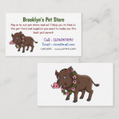 Carte De Visite Caricature mignonne sanglier et fleurs (Devant / Derrière)