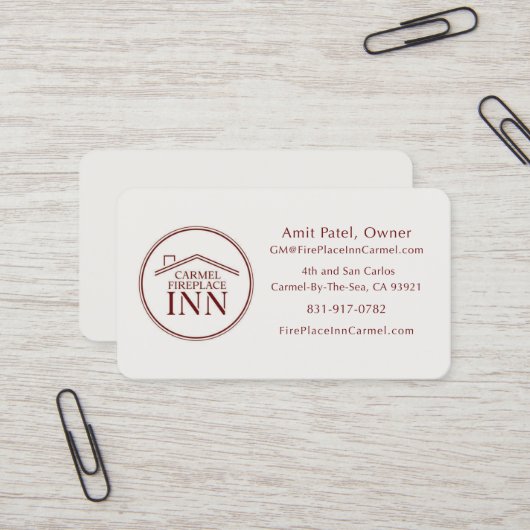 Carte De Visite Carmel FirePlace Inn - Directeur - Conception pers (Devant/Arrière en situation)